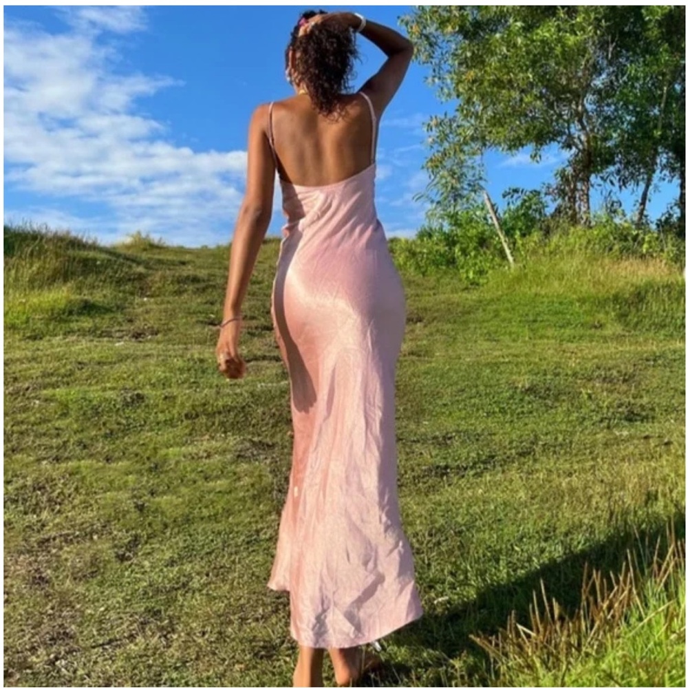 Open Back Satin Slip Dress in Blush Pink